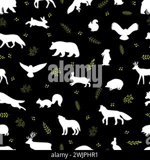 Seamless pattern with wild forest animals. Woodland life. Background for textile, wrapping paper, fabric, clothing. Vector illustration Stock Vector