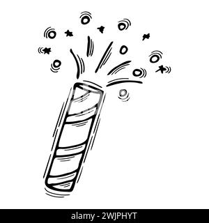 Hand drawn petard. Doodle firework, firecracker, sparkler. Celebration concept. Vector illustration Stock Vector