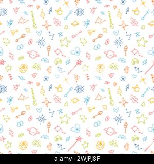 Cute seamless pattern with hand drawn boho elements. Magic. Ethnic style. Tribal background. Vector illustration Stock Vector