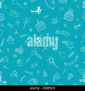 Funny Birthday seamless pattern. Cute doodle background. Happy Birthday. Hand drawn party theme. Vector illustration Stock Vector