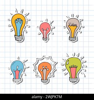 Hand drawn light bulbs. Doodle light bulb. Idea concept. Sketch, minimalistic design. Vector illustration Stock Vector