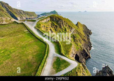 Amazing wave lashed Kerry Cliffs, widely accepted as the most spectacular cliffs in County Kerry, Ireland. Tourist attractions on famous Ring of Kerry Stock Photo