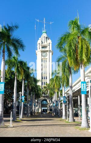 The Aloha Tower, Aloha Tower Marketplace, Honolulu, Oahu, Hawaii, United States of America Stock Photo