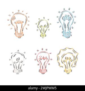 Hand drawn light bulbs. Doodle light bulb. Idea concept. Sketch, minimalistic design. Vector illustration Stock Vector
