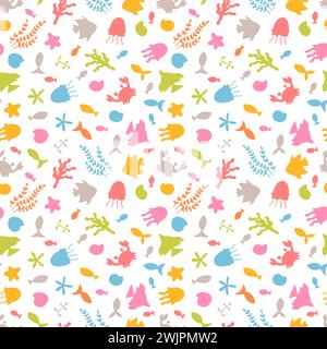 Hand drawn seamless pattern with underwater animals. Ocean, sea life. Nautical background. Vector illustration Stock Vector
