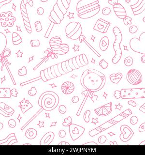 Seamless doodle pattern with candies, sweets and lollipops. Hand drawn background. Great for fabric, textile, wrapping paper. Vector illustration Stock Vector