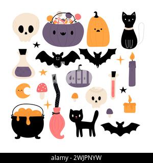 Halloween magic design elements. Hand drawn witchy set. Happy Halloween. Vector illustration Stock Vector