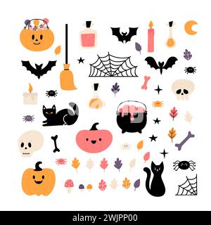 Halloween design elements. Hand drawn magic witchy set. Happy Halloween. Vector illustration Stock Vector