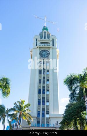 The Aloha Tower, Aloha Tower Marketplace, Honolulu, Oahu, Hawaii, United States of America Stock Photo