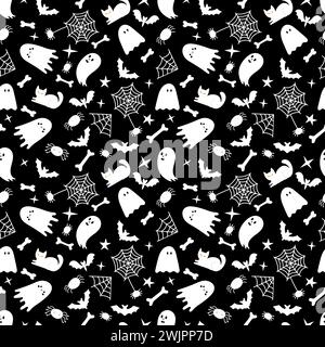 Halloween seamless pattern. Cartoon childish style. Vector illustration Stock Vector