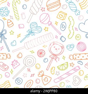 Seamless doodle pattern with candies, sweets and lollipops. Hand drawn background. Great for fabric, textile, wrapping paper. Vector illustration Stock Vector