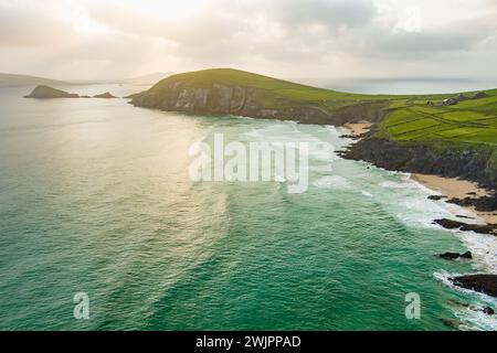 Magnificent Blasket islands viewed from Slea Head drive, a circular route, forming part of the Wild Atlantic Way, beginning and ending in Dingle town Stock Photo