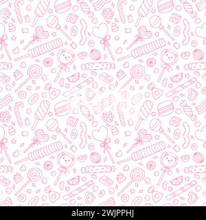 Seamless doodle pattern with candies, sweets and lollipops. Hand drawn background. Great for fabric, textile, wrapping paper. Vector illustration Stock Vector