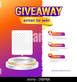 Giveaway steps for social media contest design concept Stock Vector
