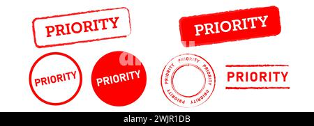 High priority red circle and square rubber stamp label sticker sign important information Stock Vector