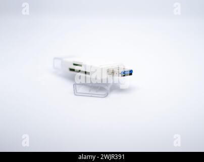 Memory adapter with multiple inputs, adaptable to USB 3.0, OTG and USB Type C. adapter for usb, micro sd and sd Stock Photo