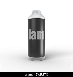 Transparent PET Bottle with a blank black Label for illustrations and mockups. 3D Render on a clean blank white background. Stock Photo