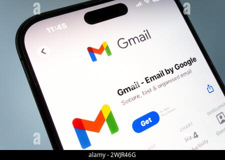 Nanning,  China - Feb 8, 2024. Gmail app. Gmail is an email service provided by Google. Stock Photo