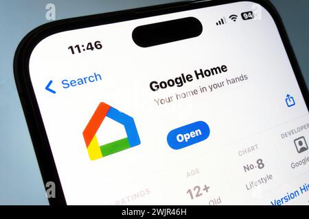 Nanning, China - Feb 8, 2024. Google Home app. Google Home app helps you set up and control Google Nest or Home speakers and displays, or Chromecast. Stock Photo