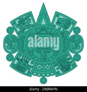 Vector design of Aztec calendar, monolithic disk of the ancient Mexica, sun stone of the Aztec civilization Stock Vector