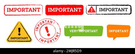 important stamp and speech bubble label sticker sign caution alert priority info Stock Vector