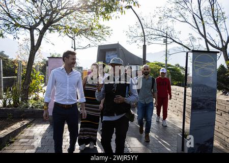 Medellin, Colombia. 17th Feb, 2024. The United Kingdom ambassador in Colombia, George Hodgson, takes a guided tour of the city of Medellin by peace signers of the 2016 peace acord between the Colombian government and the former FARC-EP guerrilla members, on February 16, 2024. Photo by: Juan Jose Patino/Long Visual Press Credit: Long Visual Press/Alamy Live News Stock Photo