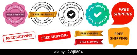 free shipping stamp seal ribbon and speech bubble for delivery transport service Stock Vector