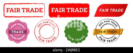 fair trade square and circle stamp seal label sticker for business commerce sale Stock Vector