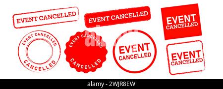 text event cancelled square and circle rubber stamp label sticker announcement annulment information Stock Vector