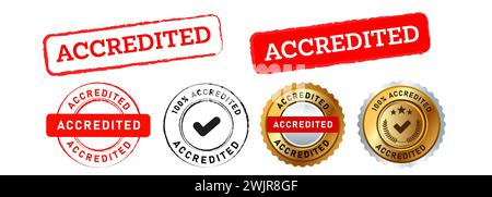 accredited rectangle and circle stamp emblem seal sign verified approbation confirmation Stock Vector