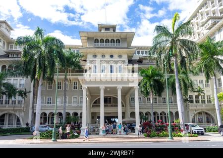 Moana Surfrider Westin Resort & Spa, Kalakaua Avenue, Waikiki, Honolulu, Oahu, Hawaii, United States of America Stock Photo