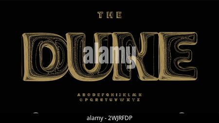 Contour golden typography, elegant creative font. Bold ornate letters with sophisticated topographic texture for luxury branding, premium headline Stock Vector