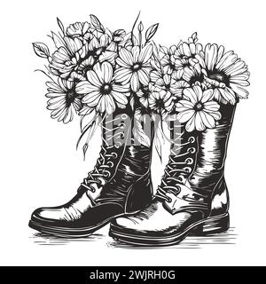 Cowboy boots with flowers isolated on a white background. Vector illustration. Stock Vector