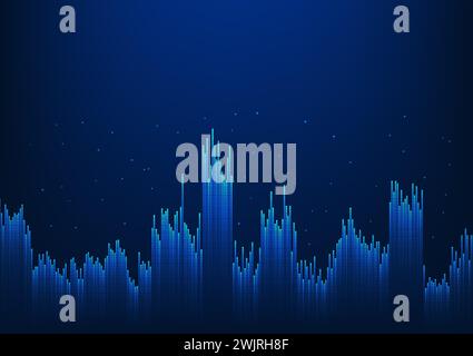 Abstract technology background A small square geometric shape of pixels arranged in a wavy gradient. The concept shows how the technology works in eac Stock Vector