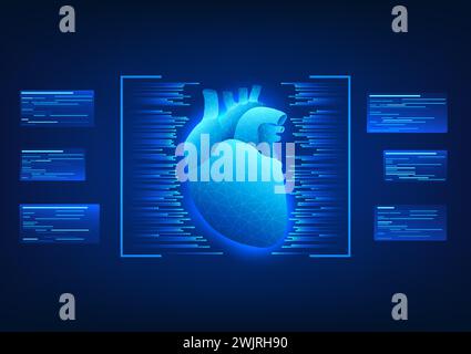 Medical technology background, Framed heart with data table The concept of modern medicine using technology to perform heart transplants to treat pati Stock Vector