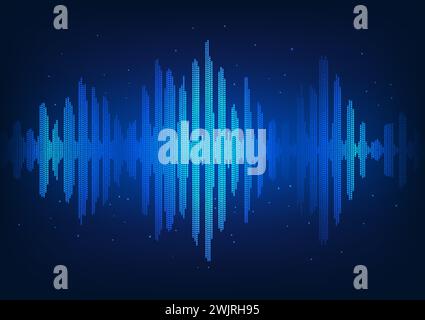 Sound wave technology background, Pixel sized squares arranged as sound waves that spread out. Concept of converting vibrational energy into sound wav Stock Vector
