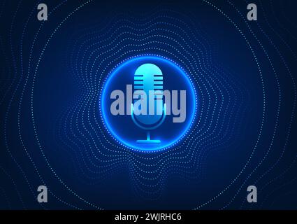 Microphone technology background, microphone on circular side, dot pattern. Device concept receives sound and converts it into an electrical signal. t Stock Vector