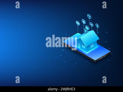 Smartphone technology connected to the system Internet of Things within the home to be able to control the operation of electronic devices, mobile pho Stock Vector