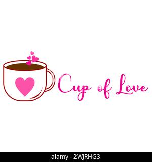 cup of coffee with heart. Coffee cups and hearts. The concept of Valentine's day, love, dating and wedding. Symbol of a romantic gift or marriage prop Stock Vector