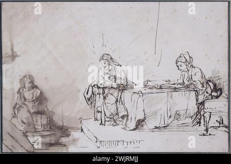 Harmensz van Rijn Rembrandt (1606-1669). 'Jesus in Marthe and Mary'. Museum of Fine Arts of the City of Paris, Petit Palais. 26340-19 Bible, Christ, drawing, passage Stock Photo