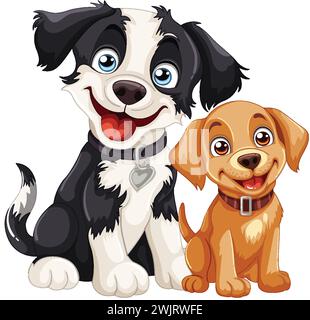 Two happy cartoon dogs sitting together. Stock Vector