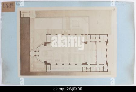 Anonymous, reproduction of a synagogue plan, 44 rue de la Victoire, 9th arrondissement, Paris. (Dummy title). Albumin paper draw. Carnavalet museum, history of Paris. Stock Photo