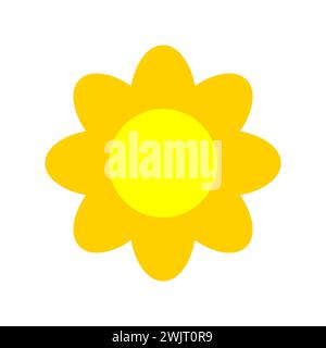 Yellow sun flower icon. Daisy flower vector illustration. Hand drawn chamomile character. Stock Vector