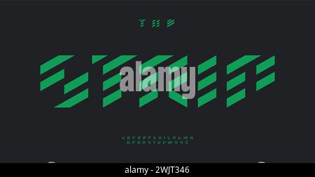 Dynamic stripes alphabet, modular sharp angles letters for futuristic tech urban branding. Abstract geometric font design for cyberpunk logo, movement Stock Vector