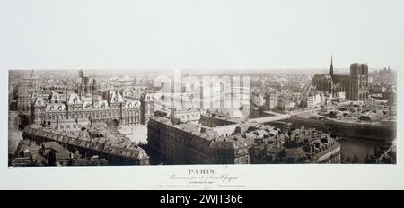 Paris, Panorama taken from the Saint-Jacques tower in 1867 '. Anonymous. Photography. Paris, Musée Carnavalet. 24925-6 Arrondissement IV, Cathedral, Hotel de Ville de Paris, Ile de la Cite, 4th 4th 4, town hall, Notre-Dame, Pont Neuf, Panorama, Second Empire, Seine, Panoramic view Stock Photo