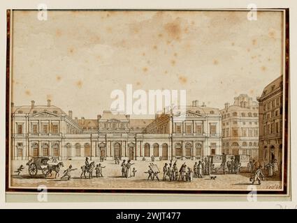 MULLER, Charles François (n.1789 - D.1855), Place du Palais -Royal in 1813. (Faithful title). Brown feather and ink, gray and sepia wash on paper. Carnavalet museum, history of Paris. Stock Photo