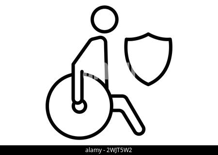 disability insurance icon. wheelchair icon with shield. icon related to disability. line icon style. element illustration Stock Vector