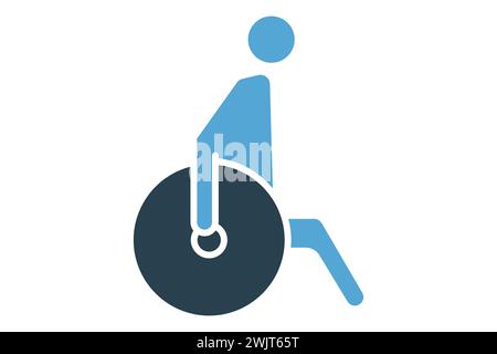 handicap sign. icon of a person using a wheelchair. icon related to disability. solid icon style. element illustration Stock Vector