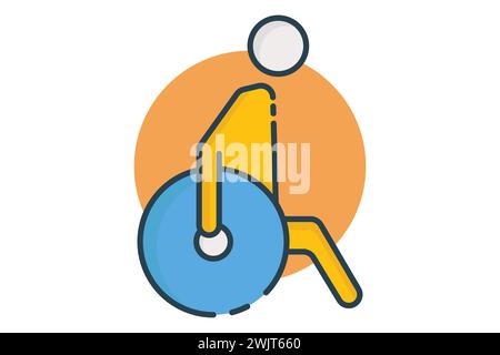 handicap sign. icon of a person using a wheelchair. icon related to disability. flat line icon style. element illustration Stock Vector