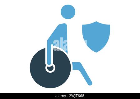 disability insurance icon. wheelchair icon with shield. icon related to disability. solid icon style. element illustration Stock Vector